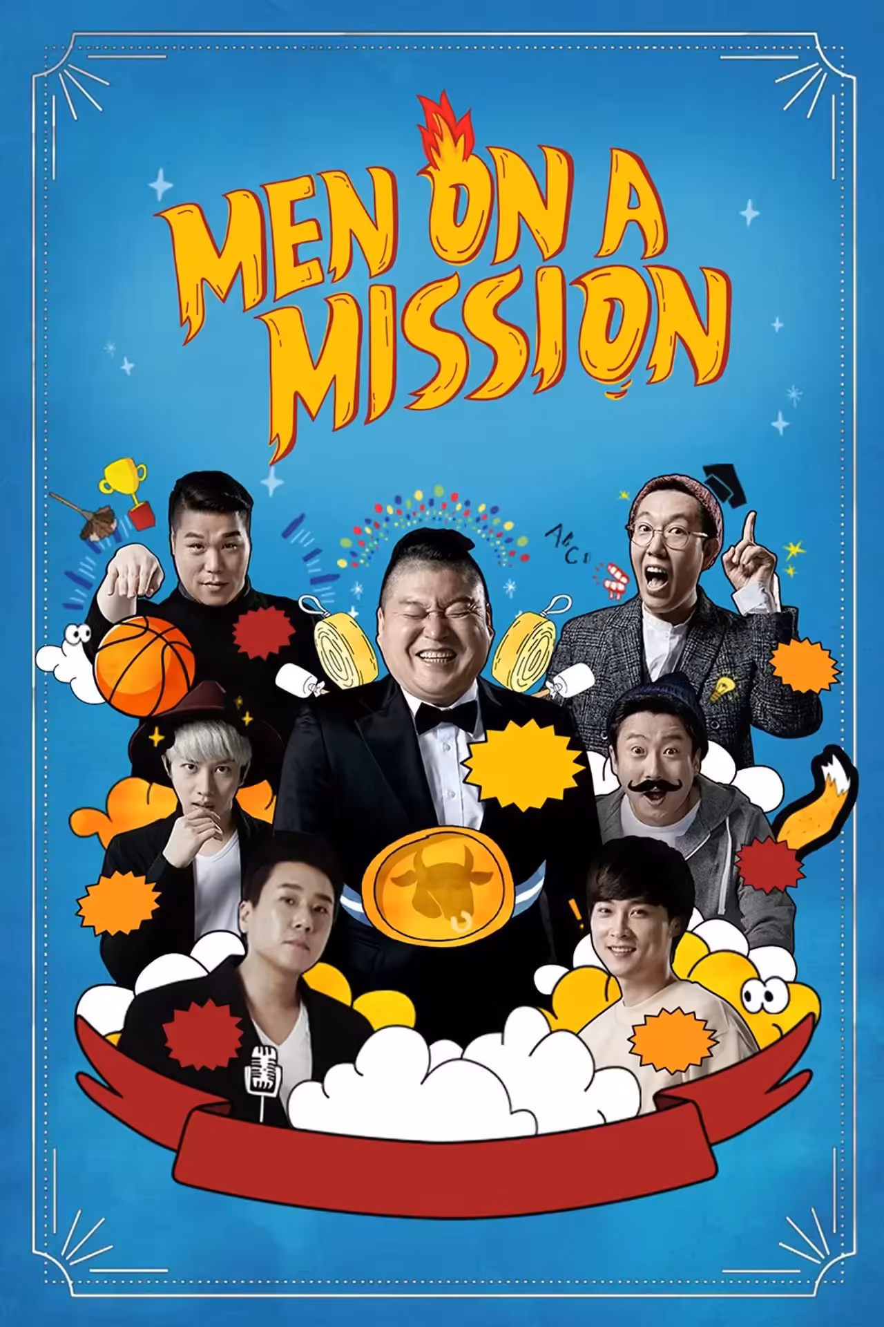 Affiche de l’émission de divertissement coréenne Men on a Mission avec ses présentateurs