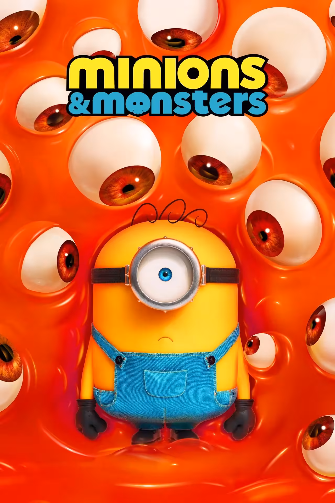 Affiche du film d’animation Minions & Monsters avec un Minion entouré de monstres