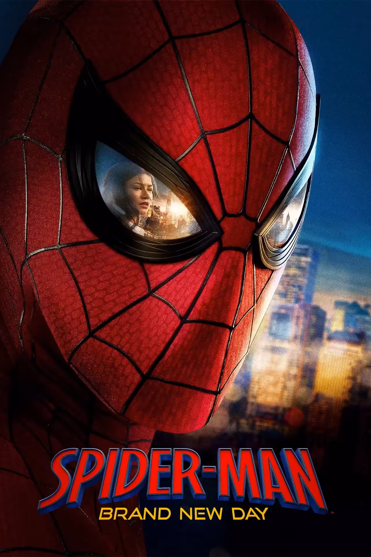 Affiche du film Spider-Man: Brand New Day avec le masque de Spider-Man en gros plan