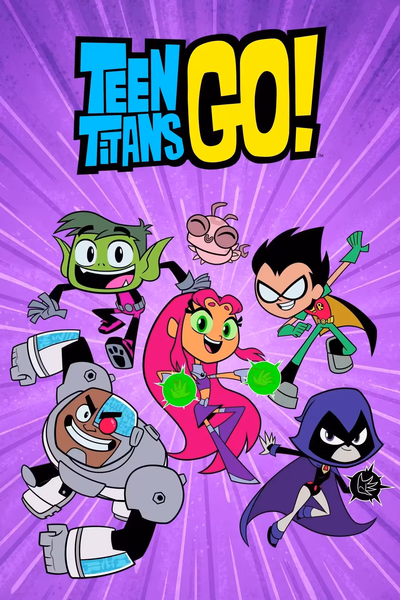 Affiche du dessin animé Teen Titans Go! avec ses cinq héros